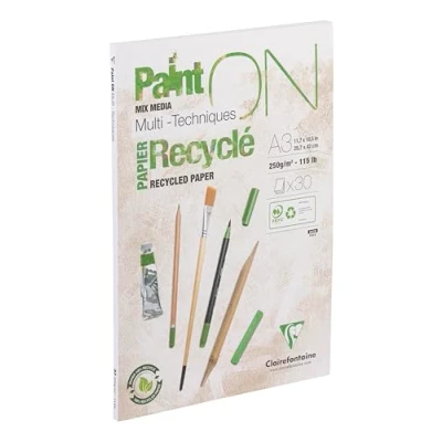 Imagen de Clairefontaine 975742C PaintON Bloc de papel multitécnico (30 hojas, 100% reciclado, superficie satinada, 29,7 x 42 cm, 250 g), color blanco