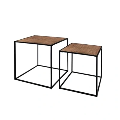 Imagen de Acomoda Textil Conjunto de 2 Mesitas Auxiliares Madera. Set Mesas Nido para Café Cuadradas Metal Decoración en Salón, Dormitorio y Oficina. (Set Mesas)