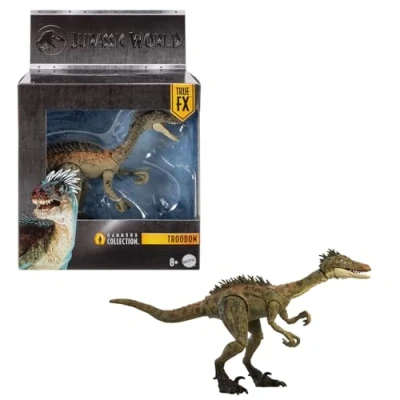 Imagen de Mattel Jurassic World Hammond Collection, Especie Troodon, Dinosaurio de Juguete, 14 articulaciones, JDJ11