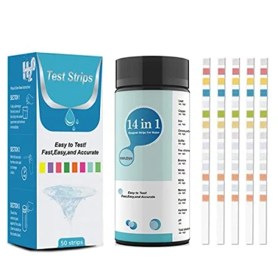 Imagen de HomeDejavu Comprobador de Agua Potable,25 pcs Tiras Prueba 14 en 1,Tiras Calidad del Agua,para PH y Dureza,Total Cloro,Cloro Libre,Alcalinidad,Ácido Cianúrico.