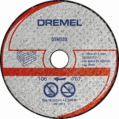 Imagen de Disco de corte mampostería reforzado Dremel DSM520 para la sierra compacta DSM20, hoja circular con 20 mm profundidad cortes rectos y inmersión