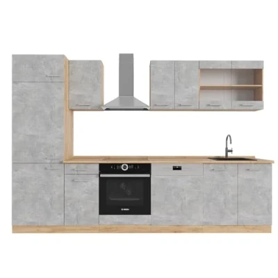 Imagen de Vicco Mueble de cocina &quot;R Line&quot;, Hormigón/roble dorado, 300 cm sin encimera