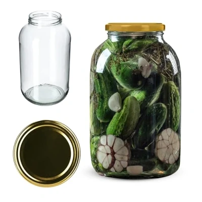 Imagen de KADAX tarros de conservas 4 L, fi100 mm, para conservas, redondos, pepino, (1 pieza, tapa dorada)