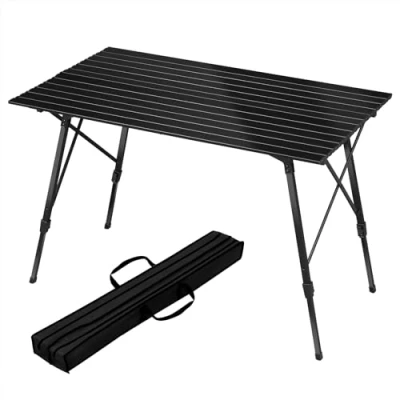 Imagen de WOLTU Mesa de Camping Plegable Aluminio Jardín, Trabajo, Balcón, con Bolsa, Altura Ajustable, 120 x 68,5 cm CPT8132sz, Negro