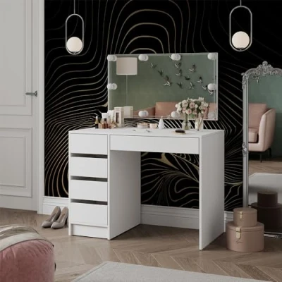 Imagen de Vicco Tocador Thalia, Blanco Alto Brillo, 100 cm con iluminación LED