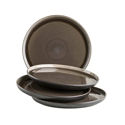 Imagen de MÄSER Serie Niara Juego de platos postre modernos para 4 personas con aspecto vintage emocionante, pequeños cerámica, gres, gris y negro
