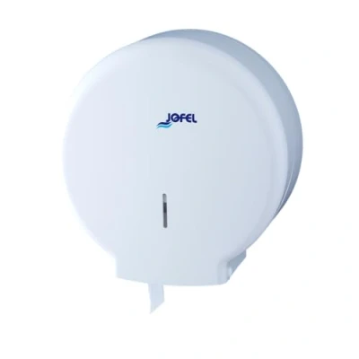 Imagen de Jofel Portarrollos de Papel Higiénico Industrial Mediano, Dispensador en Rollos hasta 300m, max. 220mm Diametro, Mandril 45mm, Ideal Baños Públicos WC, Azur AE51000, ABS Blanco