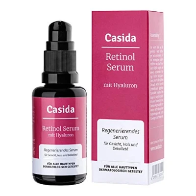 Imagen de Casida® suero de Retinol con ácido hialurónico facial regenerador para cara, ojos, cuello y dekolleté contiene además la Vitamina C E calidad farmacias 30ml