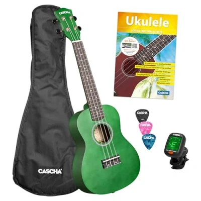 Imagen de Concert Linden Green Juego de ukelele (incluye bolsa, 3 púas, libro, sintonizador)