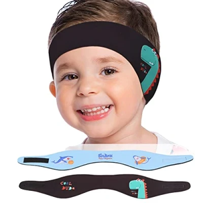 Imagen de MoKo Diadema de Natación Impermeable, 2PZS Banda Cabeza Ajustable Antideslizante Protección Orejas Cabello Fijación Tapones Lindo para Piscina Playa Niños 3 a 9 Años, Talla M, Dinosaurio &amp; Tiburón