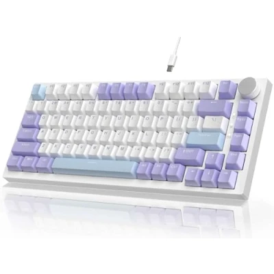 Imagen de YINDIAO AK820 Teclado Mecánico con Perilla,Diseño 75% ANSI,82 Teclas,Teclado para Juegos Cable,5 Espumas Absorbentes de Sonido,Hot Swap,Interruptor Lineal,Luz RGB,para PC,Mac (Púrpura)