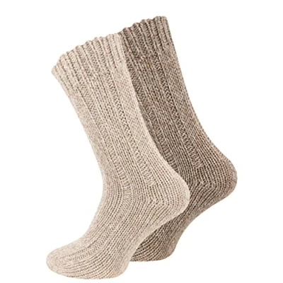 Imagen de Juego de 2 pares calcetines noruegos (calcetines lana), tejidos, unisex beige 43 46