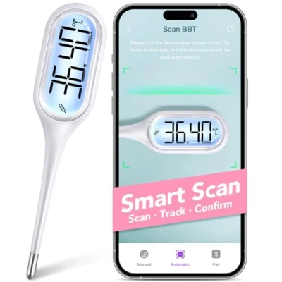 Imagen de Easy@Home Termómetro Digital Corporal de 2 Modos: Monitor la Temperatura Basal y Oral Medidor Preciso para Fertilidad Mujeres Fiebre Rápido en 12 Segundos
