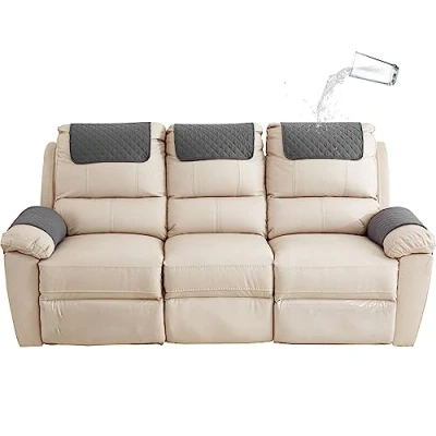 Imagen de GYHH Funda para Reposabrazos De Sofá, Reposacabezas Sillón Reclinable, Sillón, Protector Muebles Acolchado Antideslizante (Dark Gray,3 Seat Recliner 5 pc)