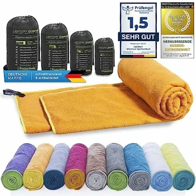 Imagen de Toalla deportiva de mochila microfibra LightDry para hombres y mujeres viaje secado extremadamente rápido Toallas playa baño Absorbente, ligera antibacteriana (200 x 100 cm, Naranja)
