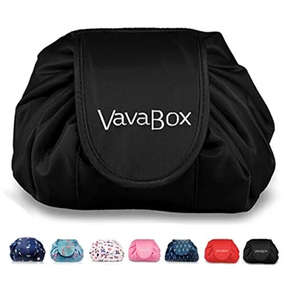 Imagen de Neceser de maquillaje portátil, grande, estilo bolsa viaje, con cierre cordón negro