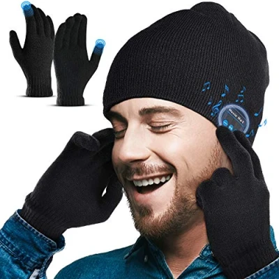 Imagen de Lenski Regalos para Hombres Gorro Bluetooth V5.0 Auriculares &amp; Guantes de Invierno Gadgets Unisex Hombre Deportes al Aire Libre Esquiar Correr
