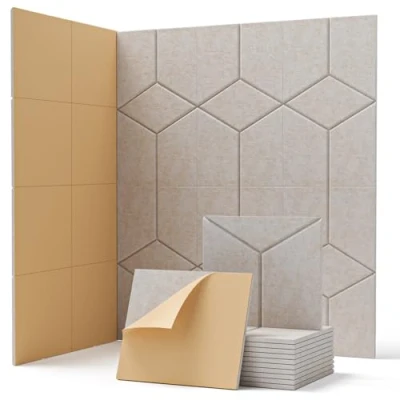 Imagen de Soundsbay Paneles acústicos autoadhesivos, 12 unidades, absorbentes acústicos, aislamiento acústico, paredes y techos, para tratamiento acústico decoración de pared, 30 x 26 0,9 cm (beige)