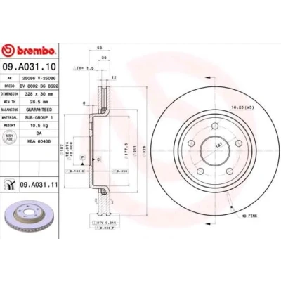 Imagen de BREMBO COATED DISC LINE 09.A031.11 Disco de freno 328 30 5 ventilación interna revestido JEEP: GRAND CHEROKEE 3, Commander