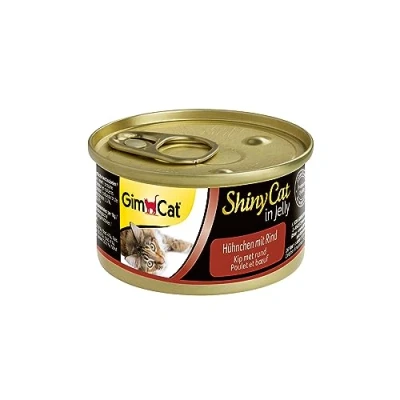 Imagen de GimCat ShinyCat in Jelly, pollo con vacuno Alimento húmedo para gatos, carne y taurina 24 latas (24 x 70 g)