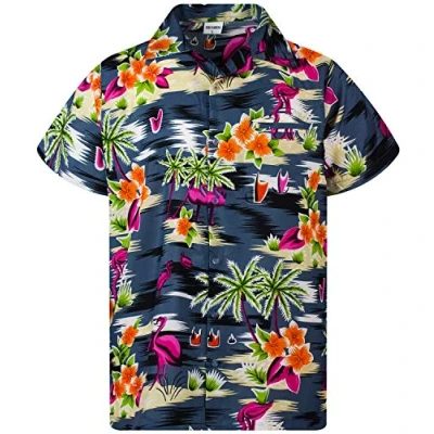 Imagen de King Kameha Funky Camisa Hawaiana, Manga Corta, Flamingos, Negro, M