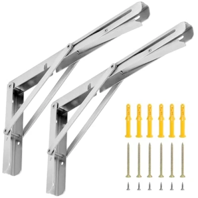 Imagen de QWORK® 2 Piezas 300mm Escuadras Abatibles Hierro Negro para Mesa Plegable de Pared y Estante Pared, Capacidad Carga 150kg