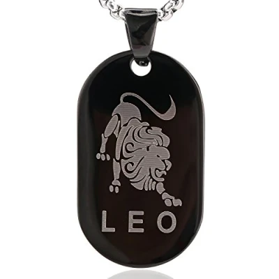 Imagen de DonDon Collar 52 cm con Colgante Zodiaco Leo de Acero Inoxidable Color Negro Plata en Bolsa Terciopelo Unisex