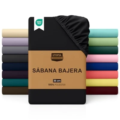 Imagen de Utopia Bedding Sabana Bajera 160x200 Negro Bolsillo Profundo Microfibra Cepillada (Cama 160)