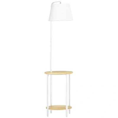 Imagen de HOMCOM Lámpara de Pie Moderna con Mesas Estantes Casquillo E27 Máx. 40W Pantalla Lino e Interruptor para Salón Dormitorio 43x39,5x162 cm Blanco