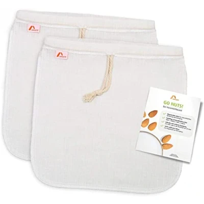 Imagen de Amazy Filtro para Leche Vegetal (2 Bolsas 30x30 cm) Hecho de Cañamo Bolsa Ideal Bebida Vegetal, zumos y Batidos Frutas Verduras
