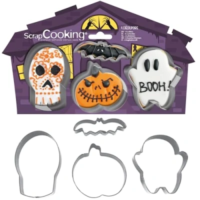 Imagen de SCRAP COOKING 4 Cortadores de Galletas Halloween Acero Inoxidable Calabaza, Fantasma, Calavera, Murciélago Moldes Accesorios Pastelería Cake Design 2083