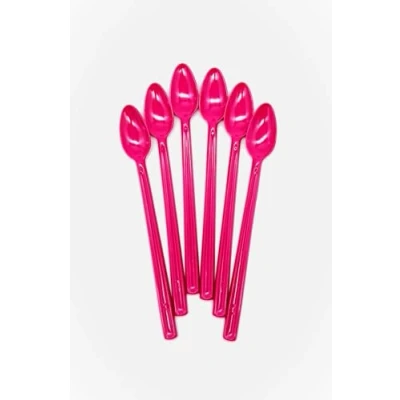 Imagen de Kimmel cucharas largas de mango largo, para cócteles, helados, yogures, postres, bolos, cubiertos fiesta, reutilizables, 6 unidades, color fucsia