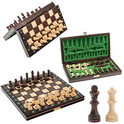 Imagen de Master of Chess Tablero Ajedrez Magnetico Madera con Piezas 26 cm Hecho a Mano Plegable Pequeño Juego de para Niños y Adultos