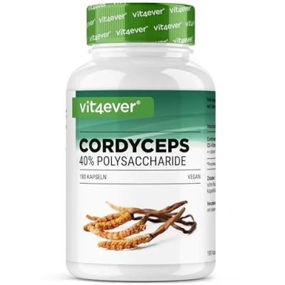 Imagen de Hongo Cordyceps 180 cápsulas con 650 mg de auténtico extracto CS 4 40% polisacáridos bioactivos Altamente dosificado oruga Vegano