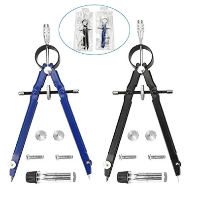 Imagen de Perfetsell 2 Pack de Compás Dibujo Tecnico Escolar Primaria/Secundaria Rueda Geométrico para Escolar, Técnico con Articulaciones en Ambos Brazos y Minas