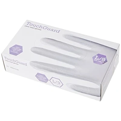 Imagen de TouchGuard Guantes de vinilo transparentes desechables sin polvos, caja 10*100 unidades, grandes