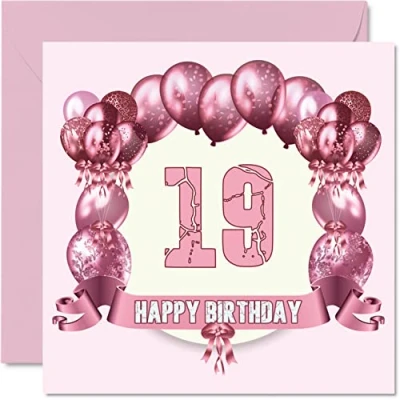 Imagen de Stuff4 Divertidas tarjetas de cumpleaños número 19 para mujer, globos cumpleaños, tarjeta feliz hijo, hija, hermano, hermana, nieto, nieta, sobrina, sobrino, primo,