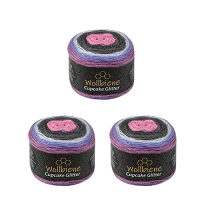 Imagen de Cupcake Glitter Simli 2170 Ovillos de lana para tejer (3 x 150 g, 450 g), turca y hacer ganchillo, (lila, antracita lila)