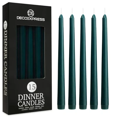 Imagen de Velas de Cena Decorativas Pack 10, 15 o 50 Blancas y Doradas Originales sin Goteo Larga Duración, 8 Horas Quema, Fragancia (Verde, Paquete 15)