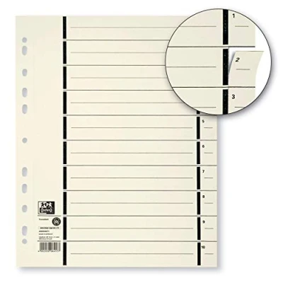 Imagen de Elba 06457 Hojas separadoras perforadas (cartón, filas numeradas del 1 10, 230 g/m², 240 x 300 mm) paquete de 100