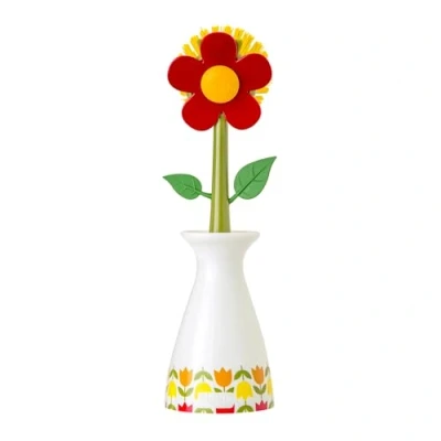 Imagen de VIGAR Cepillo Lavaplatos Flower Power, PP, Rojo, 7,5x7,5x25,5 cm