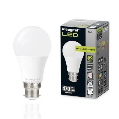 Imagen de Integral LED GLS B22 bombilla sensor crepuscular mate no regulable Blanco frío 4000K, 470lm, 4.8W (40W equivalente) Eficiente e ideal para exterior, porche, garaje, jardín, patio