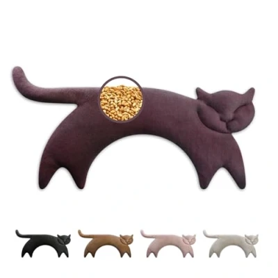 Imagen de Leschi Bolsa Semillas Microondas 47x23 cm, de 100% Algodón y Trigo Orgánicos, Saco en forma gato lila, Térmico para ideal Cuello, Cervical Espalda