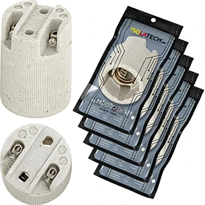 Imagen de ISOLATECH 5pcs E14 portabombillas de cerámica LED bombillas ahorro energía (max.250V/4A) hogar cocina nevera baño techo instalación base soporte instalar resistente al calor
