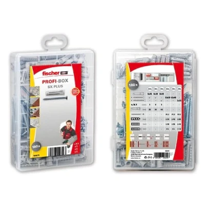 Imagen de fischer 568679 Maletín Profibox con tacos pared para diferentes usos, SX Plus 5/6/8 fijar lámparas, cuadros, aires acondicionados, (180 unidades), Incluye tornillos