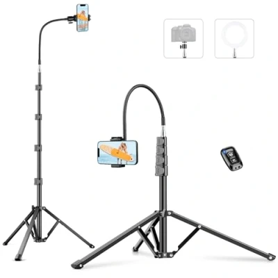 Imagen de Victiv 224cm Tripode Movil Alto, para con 35cm Cuello de Cisne&amp; Mando a Distancia y Soporte Teléfono Móvil, Aluminio Camara, Trípode iPhone/15/14/13/12/11 Pro MAX