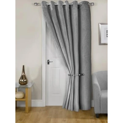 Imagen de Emma Barclay Midnight Cortina térmica de Terciopelo en Relieve con Ojales para Puerta (Plata, Ancho 137 x 213 cm)