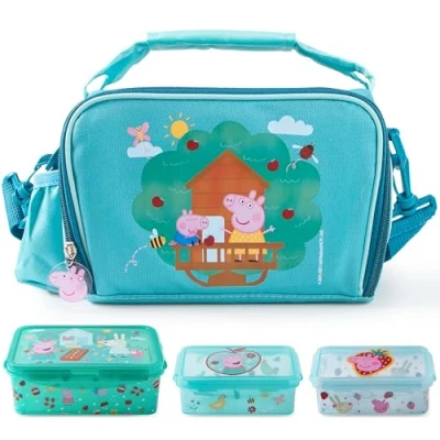 Imagen de p:os Peppa Pig Nevera pequeña para niños (1,7 L, incluye 3 fiambreras), perfecta viajes, playa, guardería o escuela