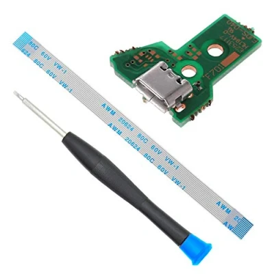 Imagen de MMOBIEL Reemplazo del puerto de carga para el controlador PlayStation PS4 modelo Dualshock 4: JDS 040 Cable flexible 12 pines con Incl. (+) Destornillador
