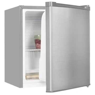 Imagen de Exquisit® Frigorifico Mini, 40L, Clase E, Material Acero Inoxidable, Estantes de Rejilla, Puerta Reversible, Regulación temperatura, Consumo 79 kWh/año, Medidas 51x44x47 Cm.